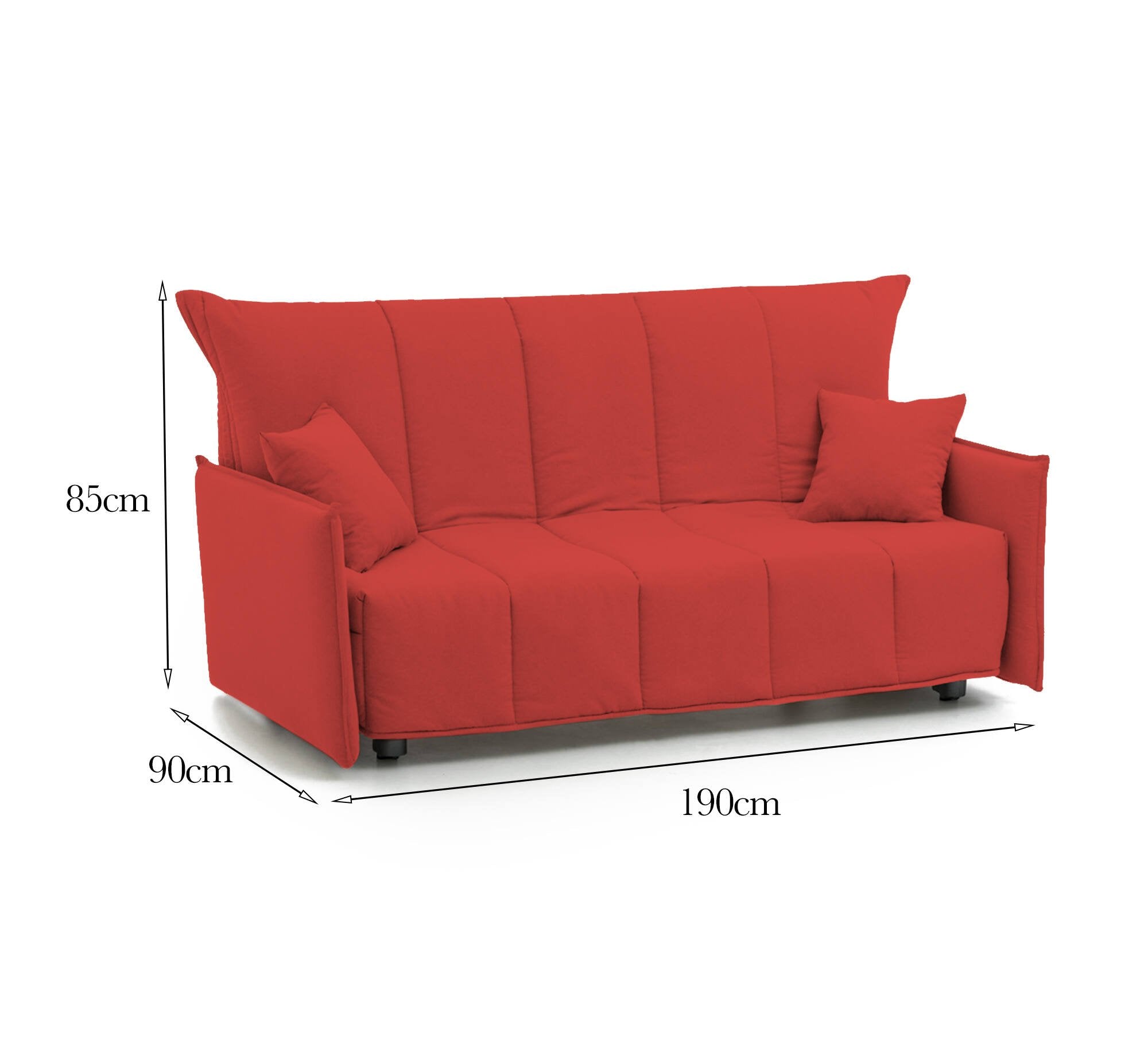 Divano Letto Ardis, Divano a 3 posti, Made in Italy, SofÒ  Soggiorno con apertura a carrello con apertura a carrello, in tessuto imbottito, con Braccioli standard, cm 190x90h85, colore Rosso