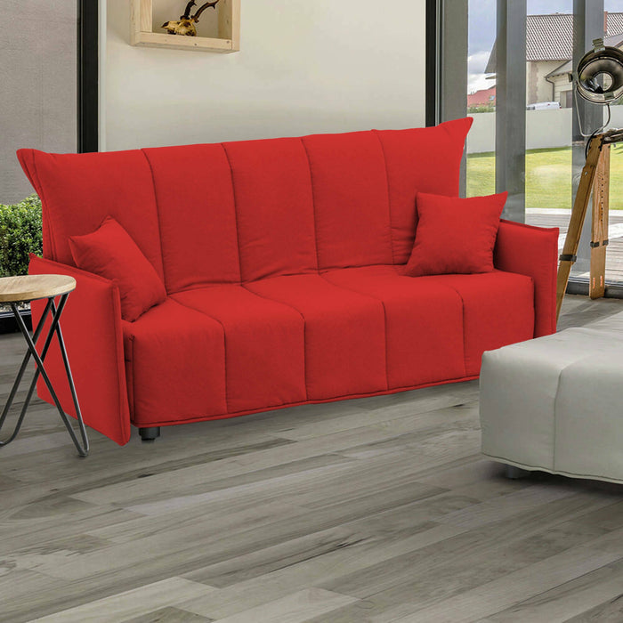Divano Letto Ardis, Divano a 3 posti, Made in Italy, SofÒ  Soggiorno con apertura a carrello con apertura a carrello, in tessuto imbottito, con Braccioli standard, cm 190x90h85, colore Rosso