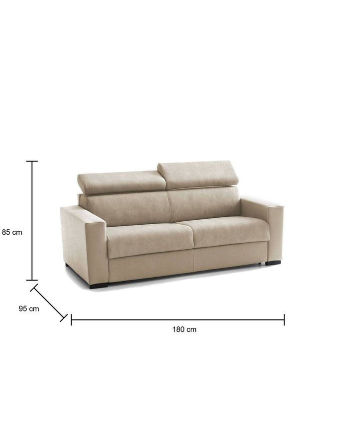 Divano Letto Annalara, Divano a 2 posti, Made in Italy, SofÒ  Soggiorno con apertura girevole, con poggiatesta regolabili e Braccioli standard, cm 180x95h85, Beige