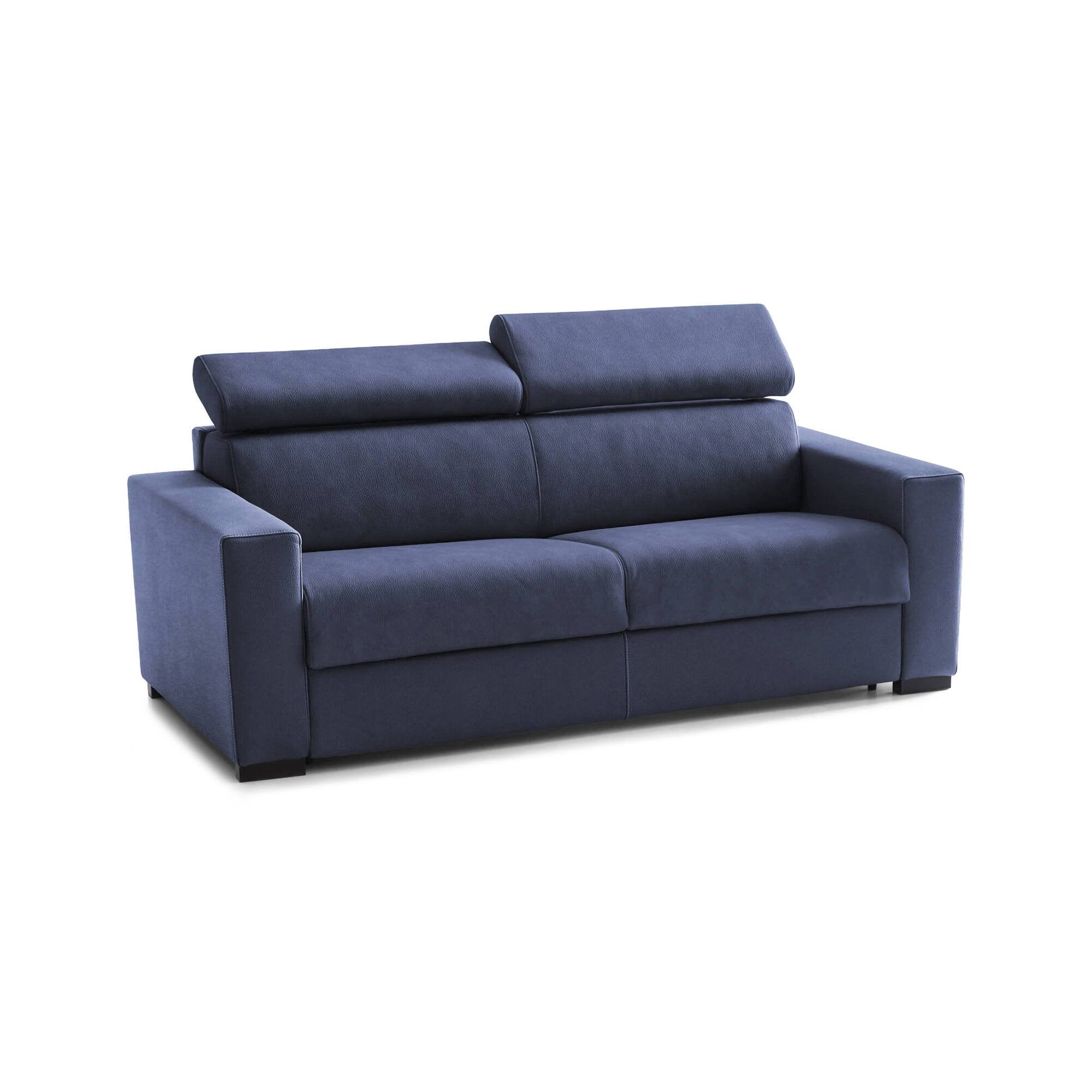 Divano Letto Annalara, Divano a 2 posti, Made in Italy, SofÒ  Soggiorno con apertura girevole, con poggiatesta regolabili e Braccioli standard, cm 180x95h85, Blu