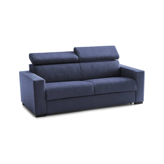 Divano Letto Annalara, Divano a 2 posti, Made in Italy, SofÒ  Soggiorno con apertura girevole, con poggiatesta regolabili e Braccioli standard, cm 180x95h85, Blu