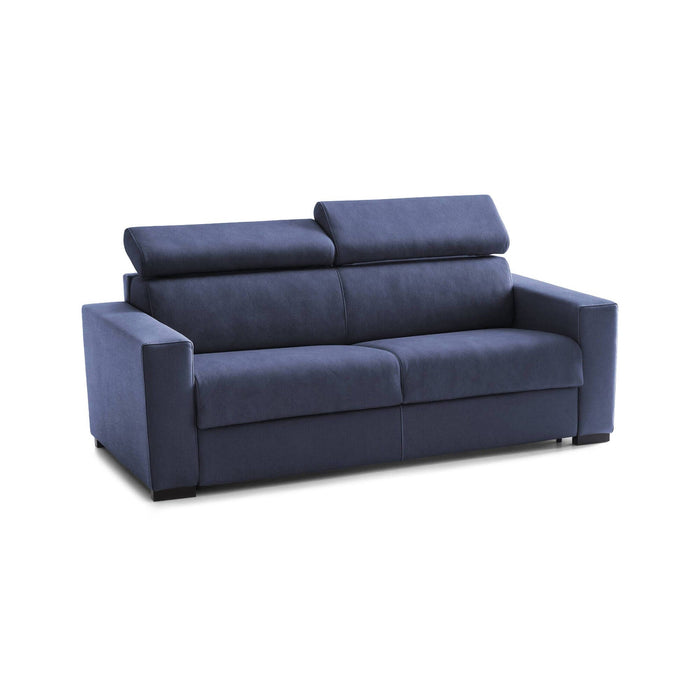 Divano Letto Annalara, Divano a 2 posti, Made in Italy, SofÒ  Soggiorno con apertura girevole, con poggiatesta regolabili e Braccioli standard, cm 180x95h85, Blu
