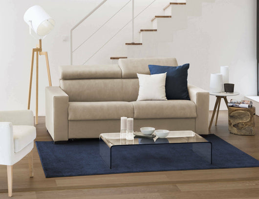 Divano Letto Aieie, Divano a 2 posti Large, Made in Italy, SofÒ  Soggiorno con apertura girevole, con poggiatesta regolabili e Braccioli slim, cm 180x95h85, Beige