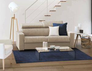 Divano Letto Algo, Divano a 3 posti, Made in Italy, SofÒ  Soggiorno con apertura girevole, con poggiatesta regolabili e Braccioli slim, cm 200x95h85, Beige