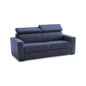 Divano Letto Aieie, Divano a 2 posti Large, Made in Italy, SofÒ  Soggiorno con apertura girevole, con poggiatesta regolabili e Braccioli slim, cm 180x95h85, Blu