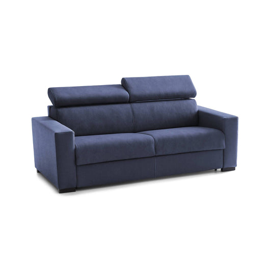 Divano Letto Algo, Divano a 3 posti, Made in Italy, SofÒ  Soggiorno con apertura girevole, con poggiatesta regolabili e Braccioli slim, cm 200x95h85, Blu