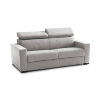 Divano Letto Alinia, Divano a 2 posti, Made in Italy, SofÒ  Soggiorno con apertura girevole, con poggiatesta regolabili e Braccioli slim, cm 160x95h85, Grigio