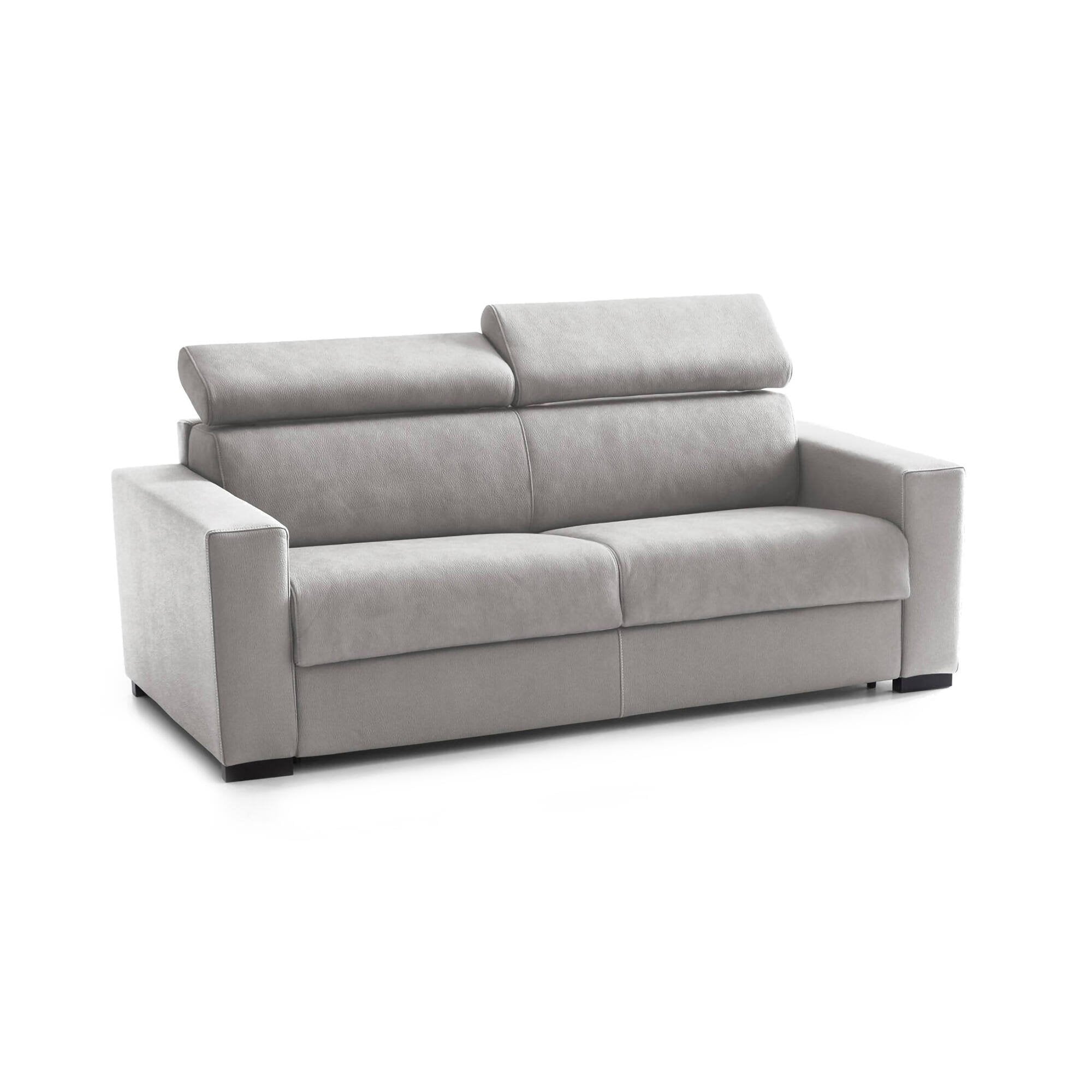 Divano Letto Alinia, Divano a 2 posti, Made in Italy, SofÒ  Soggiorno con apertura girevole, con poggiatesta regolabili e Braccioli slim, cm 160x95h85, Grigio