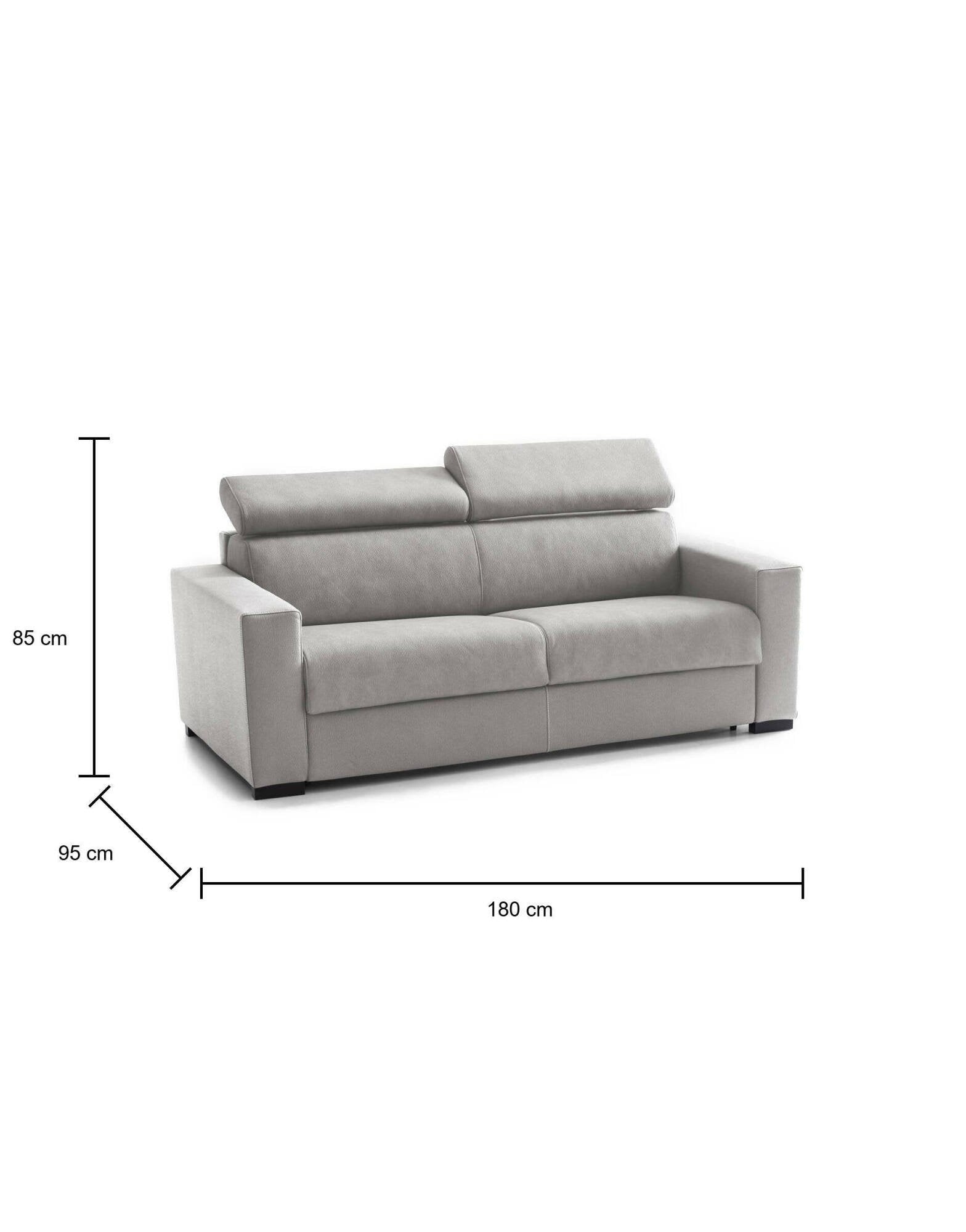 Divano Letto Aieie, Divano a 2 posti Large, Made in Italy, SofÒ  Soggiorno con apertura girevole, con poggiatesta regolabili e Braccioli slim, cm 180x95h85, Grigio
