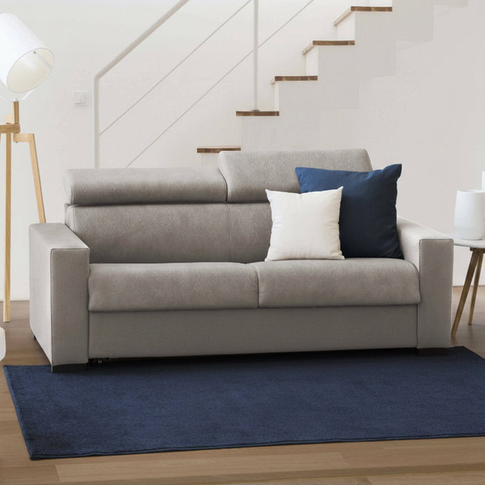 Divano Letto Alinia, Divano a 2 posti, Made in Italy, SofÒ  Soggiorno con apertura girevole, con poggiatesta regolabili e Braccioli slim, cm 160x95h85, Tortora