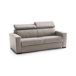 Divano Letto Aieie, Divano a 2 posti Large, Made in Italy, SofÒ  Soggiorno con apertura girevole, con poggiatesta regolabili e Braccioli slim, cm 180x95h85, Tortora