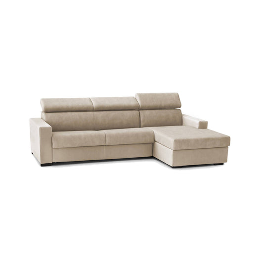 Divano Letto Allevatore, Divano ad angolo, Made in Italy, SofÒ  con apertura girevole, con Penisola contenitore Destra, con Braccioli standard, cm 280x95h85, Beige