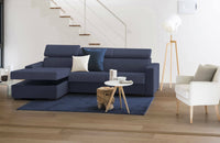 Divano Letto Alibabah, Divano ad angolo, Made in Italy, SofÒ  con apertura girevole, con Penisola contenitore Sinistra, con Braccioli standard, cm 280x95h85, Blu