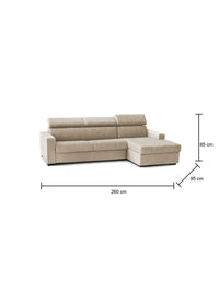 Alibella, Divano Letto con Penisola Sfoderabile Made in Italy, 260x95 cm Beige