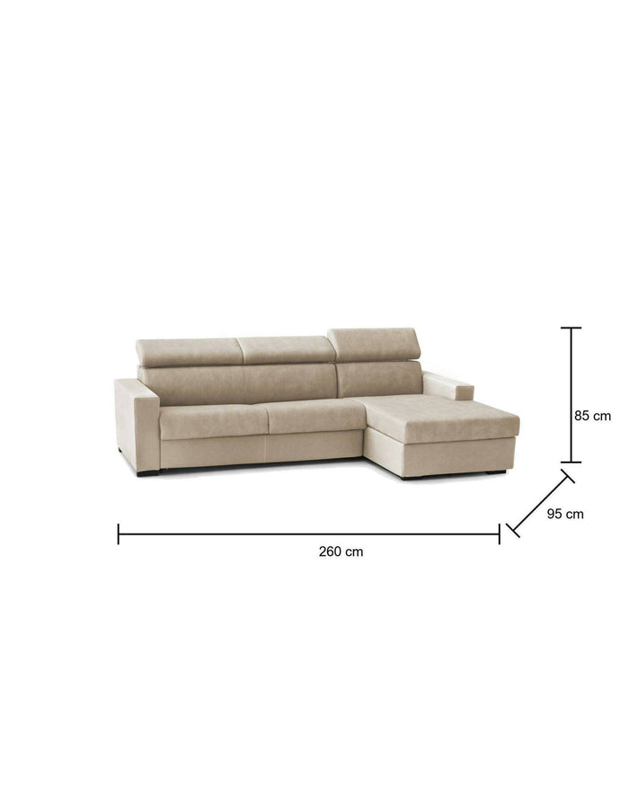 Alibella, Divano Letto con Penisola Sfoderabile Made in Italy, 260x95 cm Beige