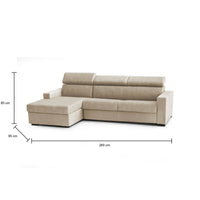 Divano Letto Aloet, Divano ad angolo, Made in Italy, SofÒ  con apertura girevole, con Penisola contenitore Sinistra, con Braccioli slim, cm 260x95h85, Beige