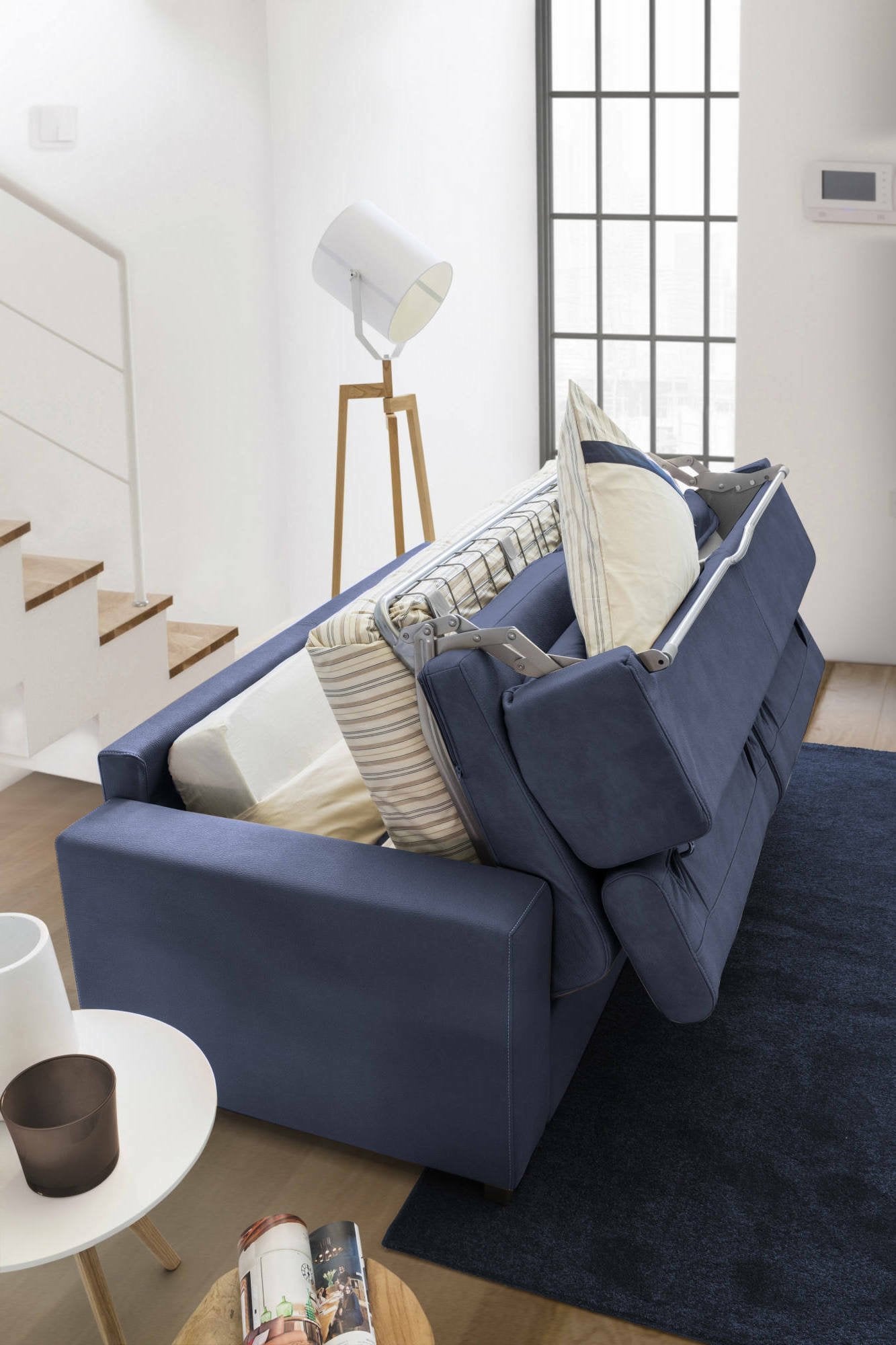 Alibella, Divano Letto con Penisola Sfoderabile Made in Italy, 260x95 cm blu