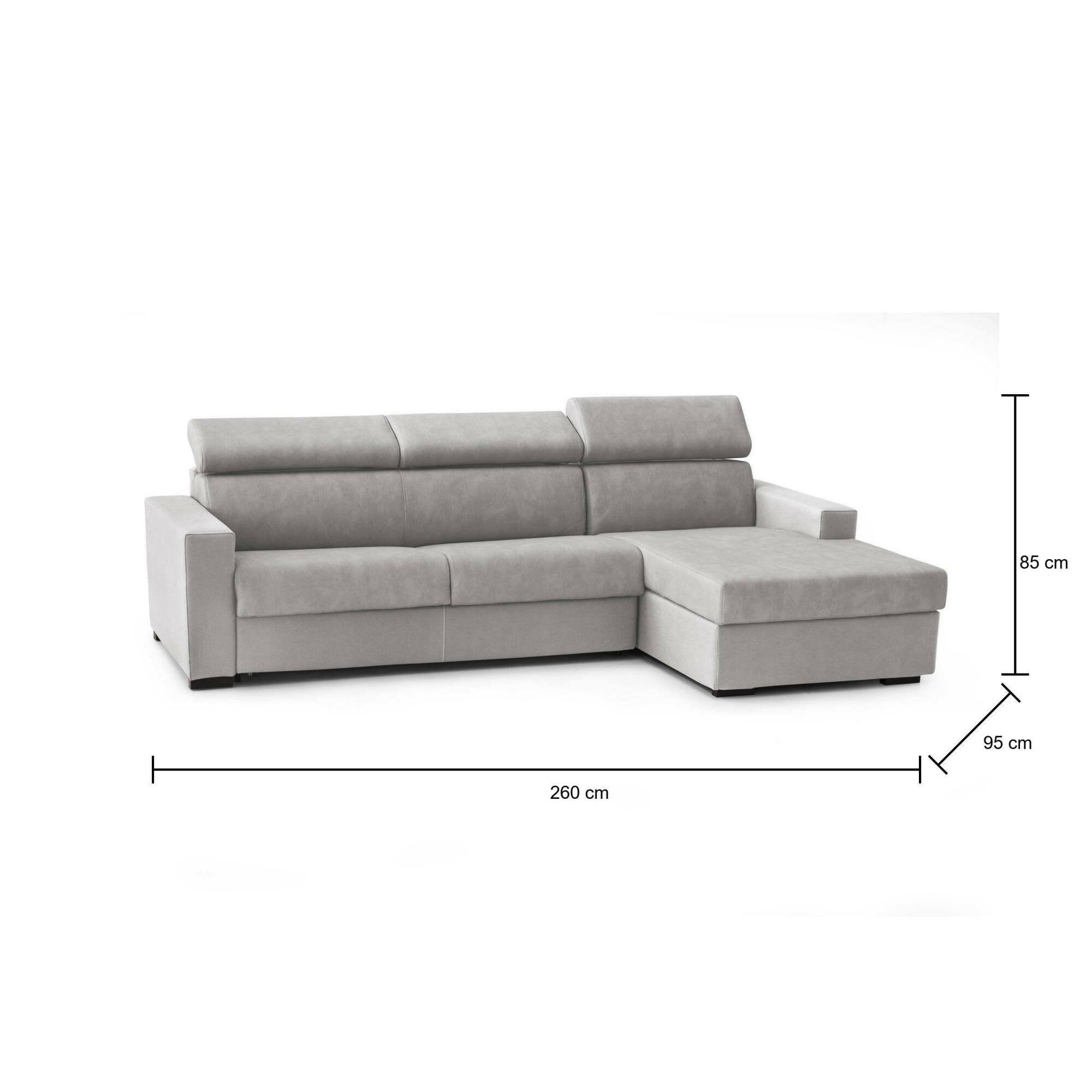 Alibella, Divano Letto con Penisola Sfoderabile Made in Italy, 260x95 cm Grigio