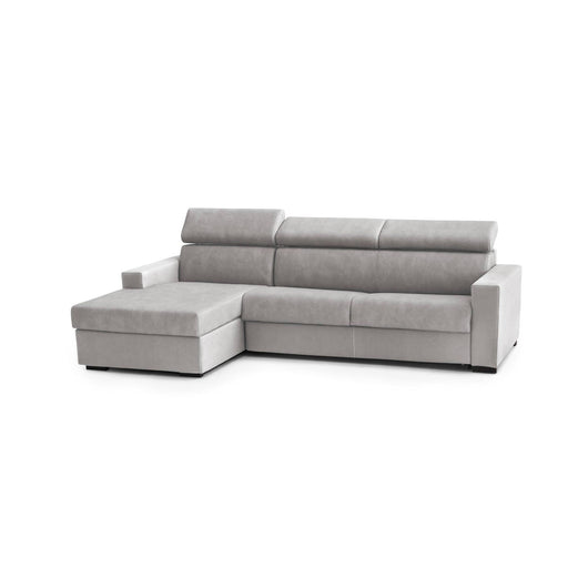 Divano Letto Aloet, Divano ad angolo, Made in Italy, SofÒ  con apertura girevole, con Penisola contenitore Sinistra, con Braccioli slim, cm 260x95h85, Grigio
