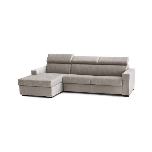 Divano Letto Aloet, Divano ad angolo, Made in Italy, SofÒ  con apertura girevole, con Penisola contenitore Sinistra, con Braccioli slim, cm 260x95h85, Tortora
