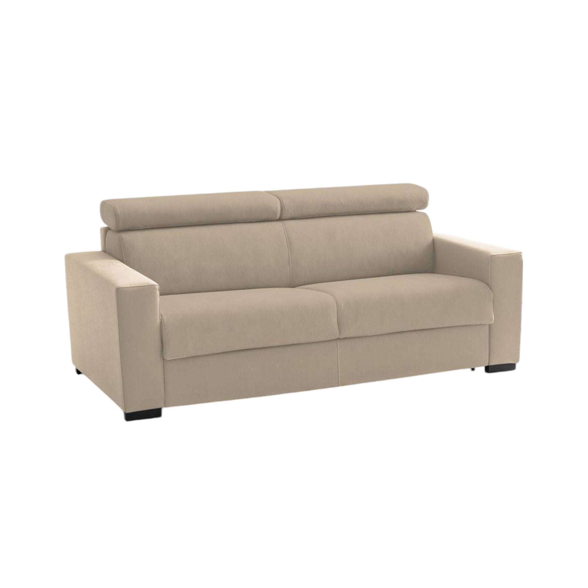 Divano fisso Vigolana, Divano a 3 posti, Made in Italy, SofÒ  Soggiorno, in tessuto imbottito, con poggiatesta regolabili e Braccioli slim, cm 200x95h85, Beige