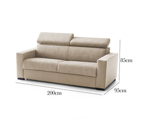Divano fisso Vigolana, Divano a 3 posti, Made in Italy, SofÒ  Soggiorno, in tessuto imbottito, con poggiatesta regolabili e Braccioli slim, cm 200x95h85, Beige