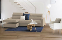 Divano fisso Akela, Divano ad angolo, Made in Italy, SofÒ  Soggiorno con chaise longue, in tessuto imbottito - Penisola contenitore Sinistra, con Braccioli standard, cm 280x95h85