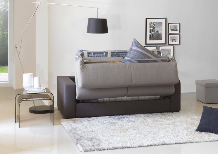 Divano Letto Estia, Divano a 3 posti, Made in Italy, SofÒ  Soggiorno con apertura girevole, in tessuto imbottito, con Braccioli standard, cm 220x95h90, Grigio e Antracite