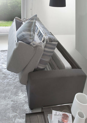 Divano Letto Estia, Divano a 3 posti, Made in Italy, SofÒ  Soggiorno con apertura girevole, in tessuto imbottito, con Braccioli standard, cm 220x95h90, Grigio e Antracite