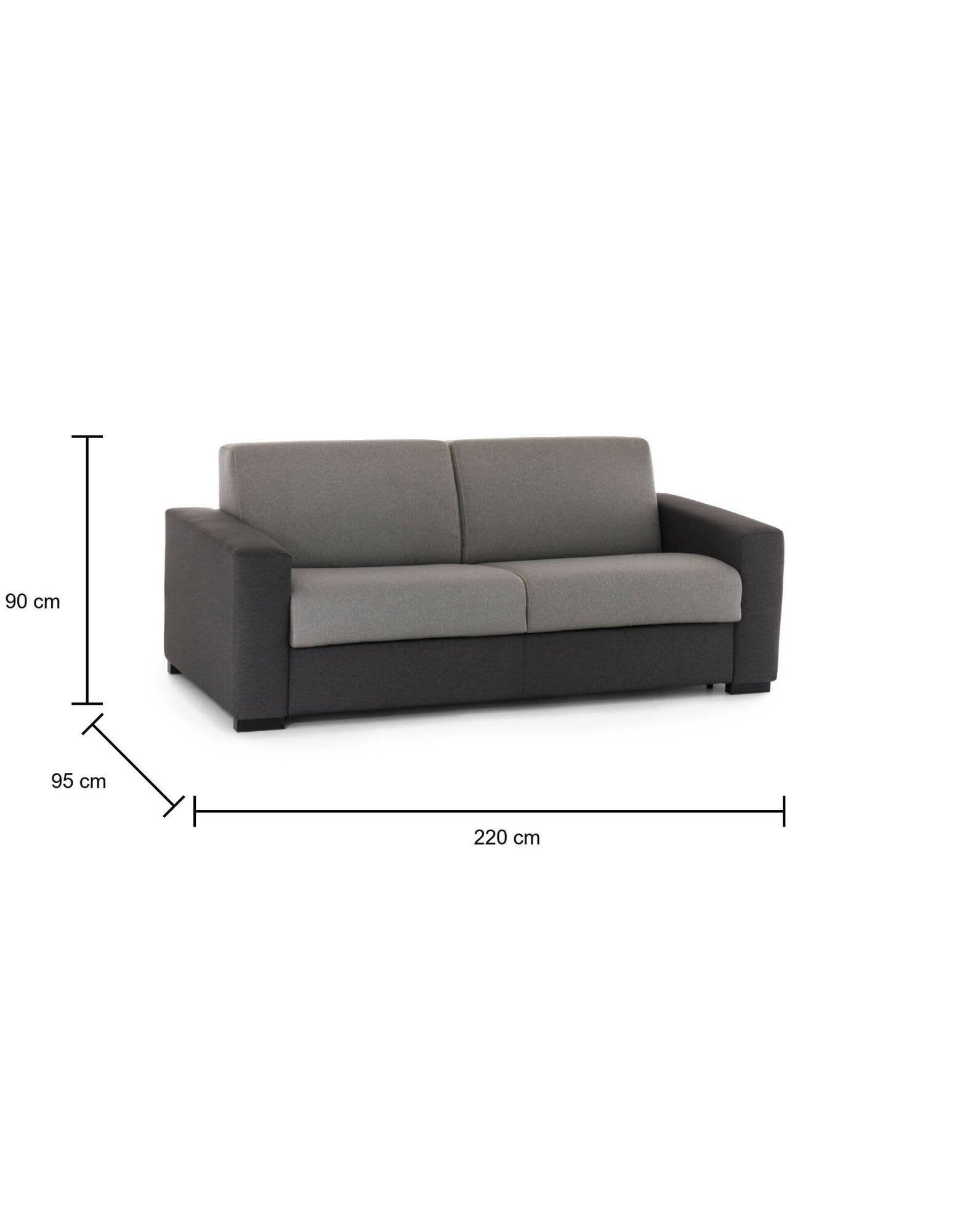 Divano Letto Estia, Divano a 3 posti, Made in Italy, SofÒ  Soggiorno con apertura girevole, in tessuto imbottito, con Braccioli standard, cm 220x95h90, Grigio e Antracite