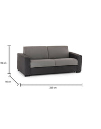 Divano Letto Estia, Divano a 3 posti, Made in Italy, SofÒ  Soggiorno con apertura girevole, in tessuto imbottito, con Braccioli standard, cm 220x95h90, Grigio e Antracite