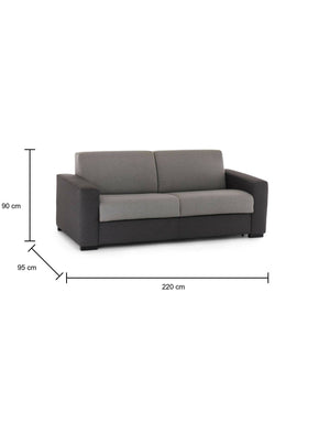 Divano Letto Estia, Divano a 3 posti, Made in Italy, SofÒ  Soggiorno con apertura girevole, in tessuto imbottito, con Braccioli standard, cm 220x95h90, Grigio e Antracite