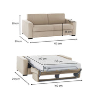 Divano Letto Alcatraz, Divano a 2 posti, Made in Italy, SofÒ  Soggiorno con apertura girevole, in tessuto imbottito, con Braccioli slim, cm 160x95h90, Beige