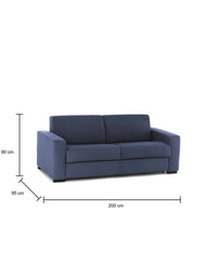 Divano Letto Zinnia, Divano a 3 posti, Made in Italy, SofÒ  Soggiorno con apertura girevole, in tessuto imbottito, con Braccioli slim, cm 200x95h90, Blu