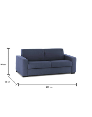 Divano Letto Zinnia, Divano a 3 posti, Made in Italy, SofÒ  Soggiorno con apertura girevole, in tessuto imbottito, con Braccioli slim, cm 200x95h90, Blu