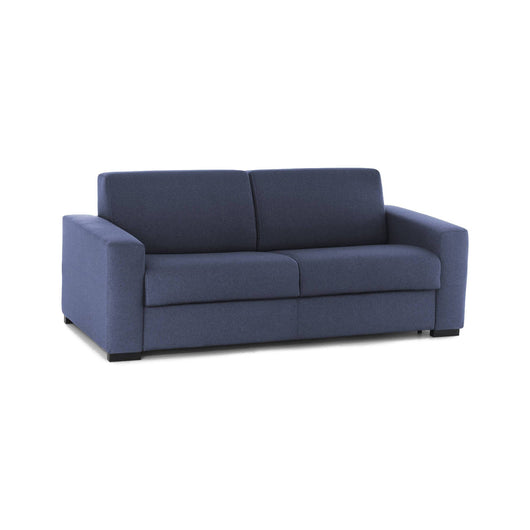 Divano Letto Zinnia, Divano a 3 posti, Made in Italy, SofÒ  Soggiorno con apertura girevole, in tessuto imbottito, con Braccioli slim, cm 200x95h90, Blu