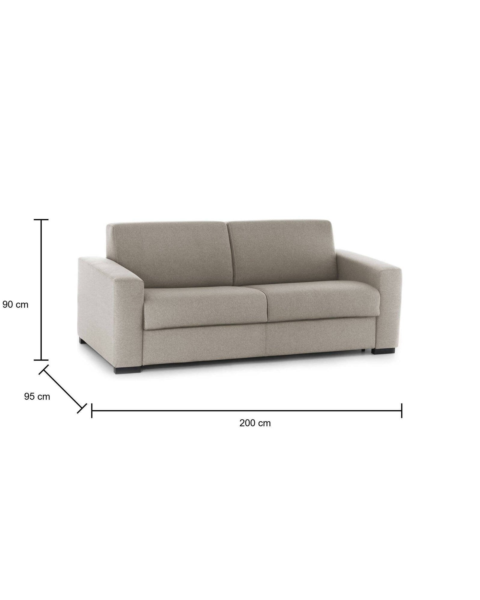 Divano Letto Zinnia, Divano a 3 posti, Made in Italy, SofÒ  Soggiorno con apertura girevole, in tessuto imbottito, con Braccioli slim, cm 200x95h90, Tortora