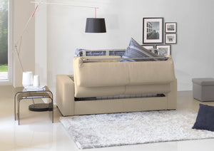 Divano Letto Aika, Divano ad angolo, Made in Italy, SofÒ  con apertura girevole, con Penisola contenitore reversibile, con Braccioli standard, cm 280x95h90, Beige