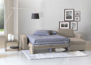 Divano Letto Aika, Divano ad angolo, Made in Italy, SofÒ  con apertura girevole, con Penisola contenitore reversibile, con Braccioli standard, cm 280x95h90, Tortora