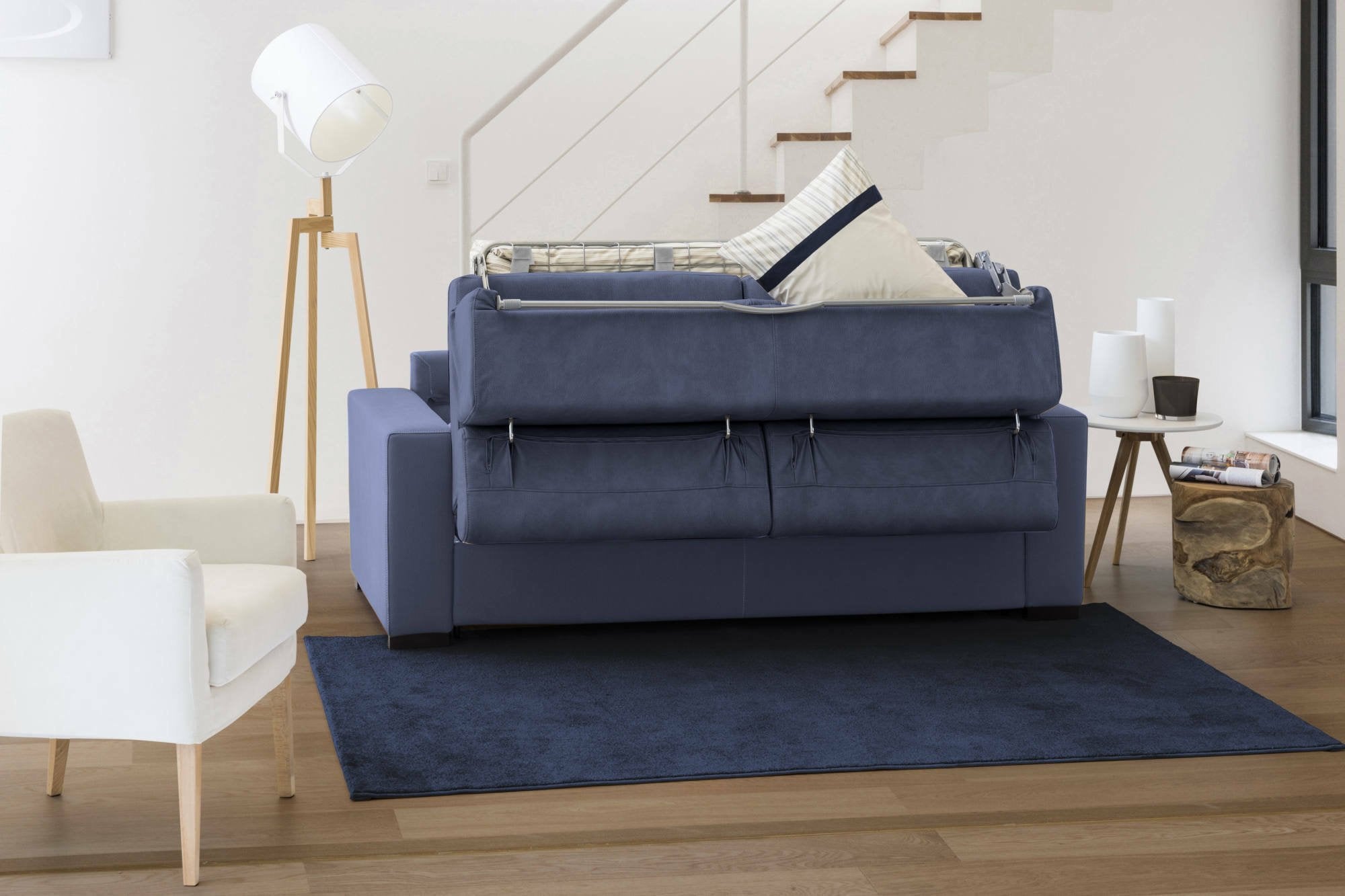 Allegria, Divano Letto con Penisola Sfoderabile Made in Italy, 260x95 cm blu