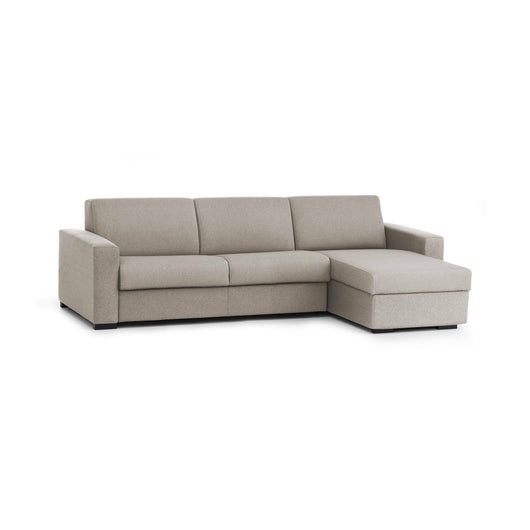 Divano Letto Allegria, Divano ad angolo, Made in Italy, SofÒ  con apertura girevole, con Penisola contenitore reversibile, con Braccioli slim, cm 260x95h90, Tortora
