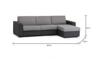 Divano Letto Allegria, Divano ad angolo, Made in Italy, SofÒ  con apertura girevole, con Penisola contenitore reversibile, con Braccioli slim, cm 260x95h90, Grigio e Antracite