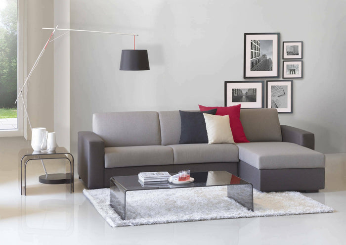 Divano Letto Allegria, Divano ad angolo, Made in Italy, SofÒ  con apertura girevole, con Penisola contenitore reversibile, con Braccioli slim, cm 260x95h90, Grigio e Antracite