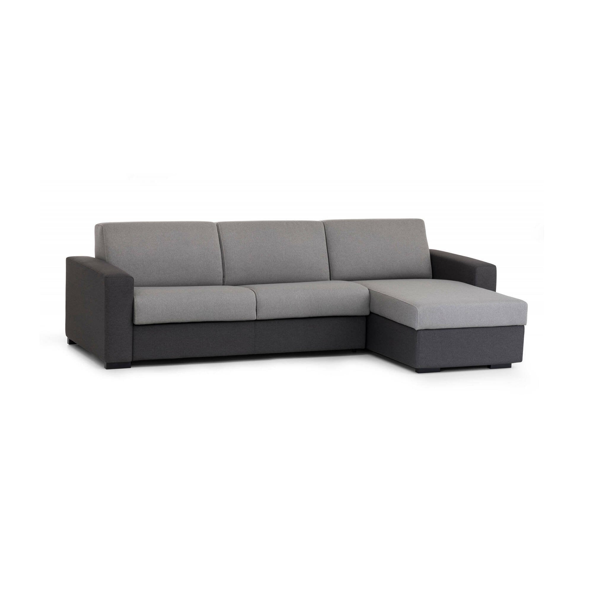 Divano Letto Allegria, Divano ad angolo, Made in Italy, SofÒ  con apertura girevole, con Penisola contenitore reversibile, con Braccioli slim, cm 260x95h90, Grigio e Antracite