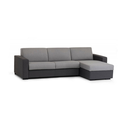 Divano Letto Allegria, Divano ad angolo, Made in Italy, SofÒ  con apertura girevole, con Penisola contenitore reversibile, con Braccioli slim, cm 260x95h90, Grigio e Antracite