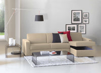 Divano fisso Azechiele, Divano ad angolo, Made in Italy, SofÒ  Soggiorno, con Penisola contenitore reversibile, in tessuto imbottito, con Braccioli slim, cm 260x95h90, Beige