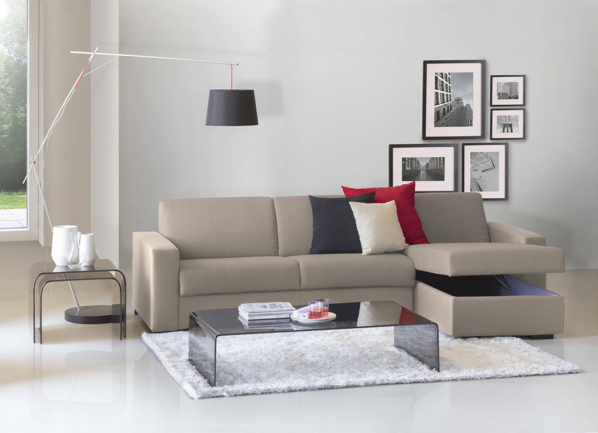 Azechiele, Divano Fisso con Penisola Sfoderabile Made in Italy, 260x95 cm Grigio