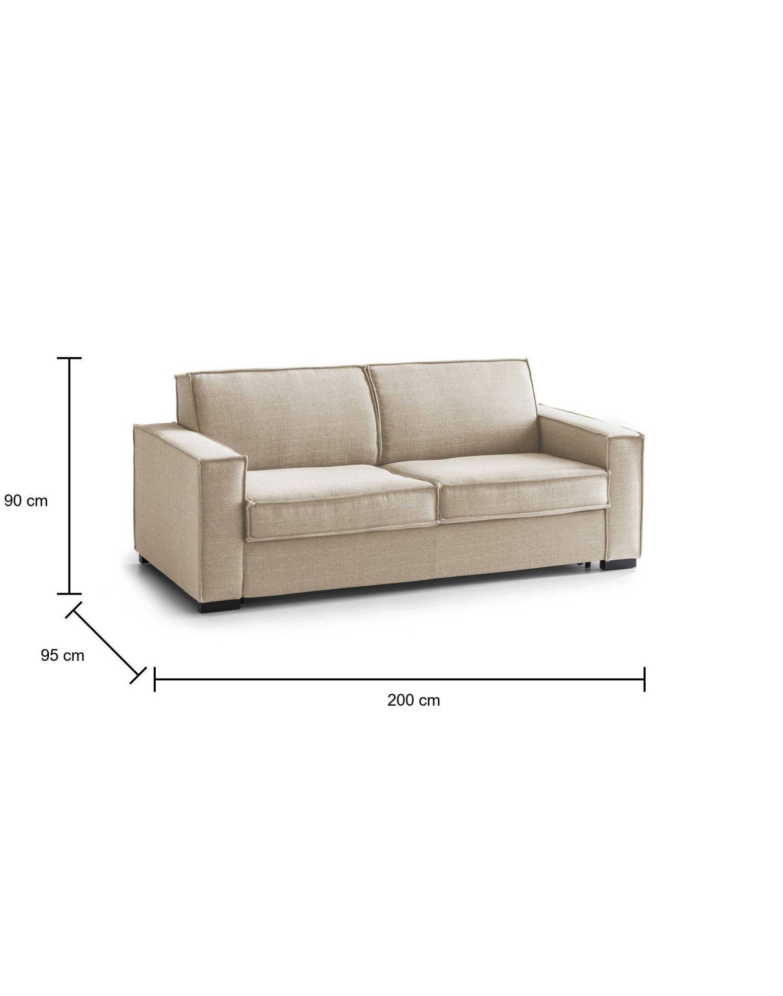 Divano Letto Amapola, Divano a 2 posti Large, Made in Italy, SofÒ  Soggiorno con apertura girevole, in tessuto imbottito, con Braccioli standard, cm 200x95h90, Beige