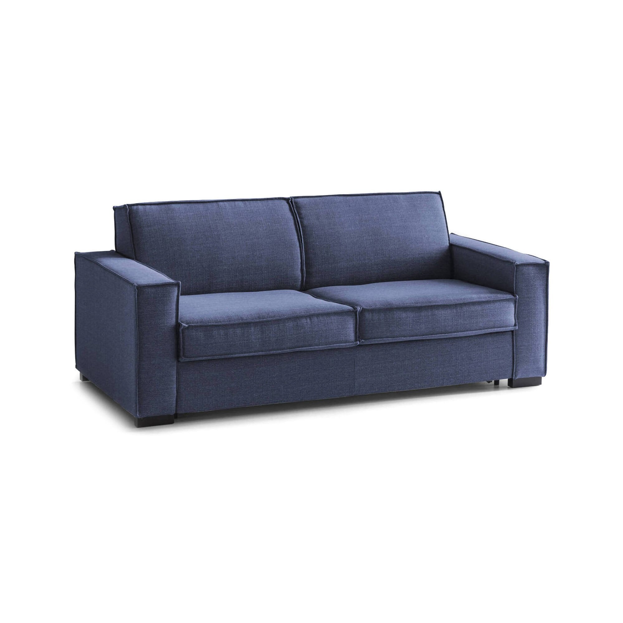 Divano Letto Asteroide, Divano a 3 posti, Made in Italy, SofÒ  Soggiorno con apertura girevole, in tessuto imbottito, con Braccioli standard, cm 220x95h90, Blu