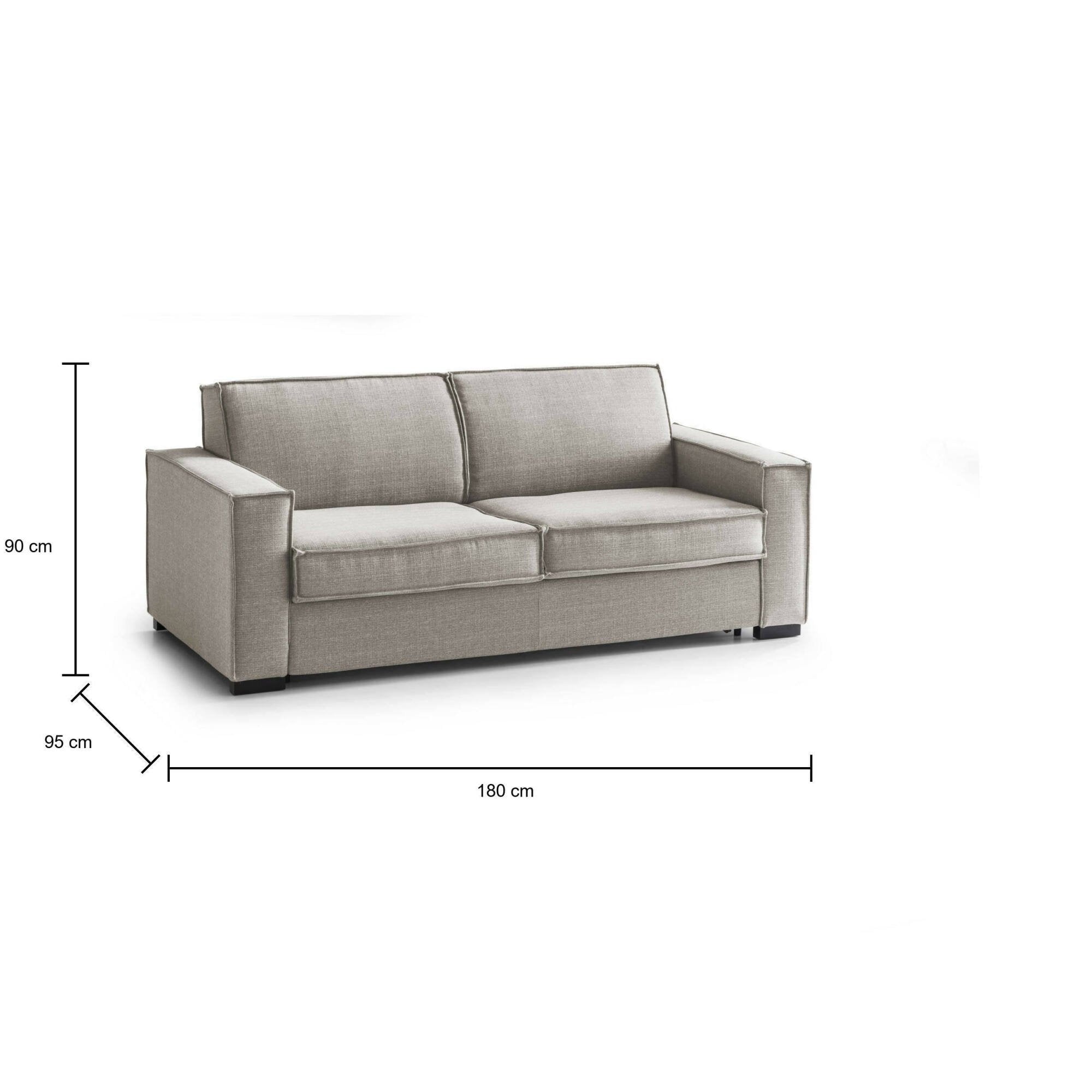 Divano Letto Alano, Divano a 2 posti, Made in Italy, SofÒ  Soggiorno con apertura girevole, in tessuto imbottito, con Braccioli standard, cm 180x95h90, Tortora